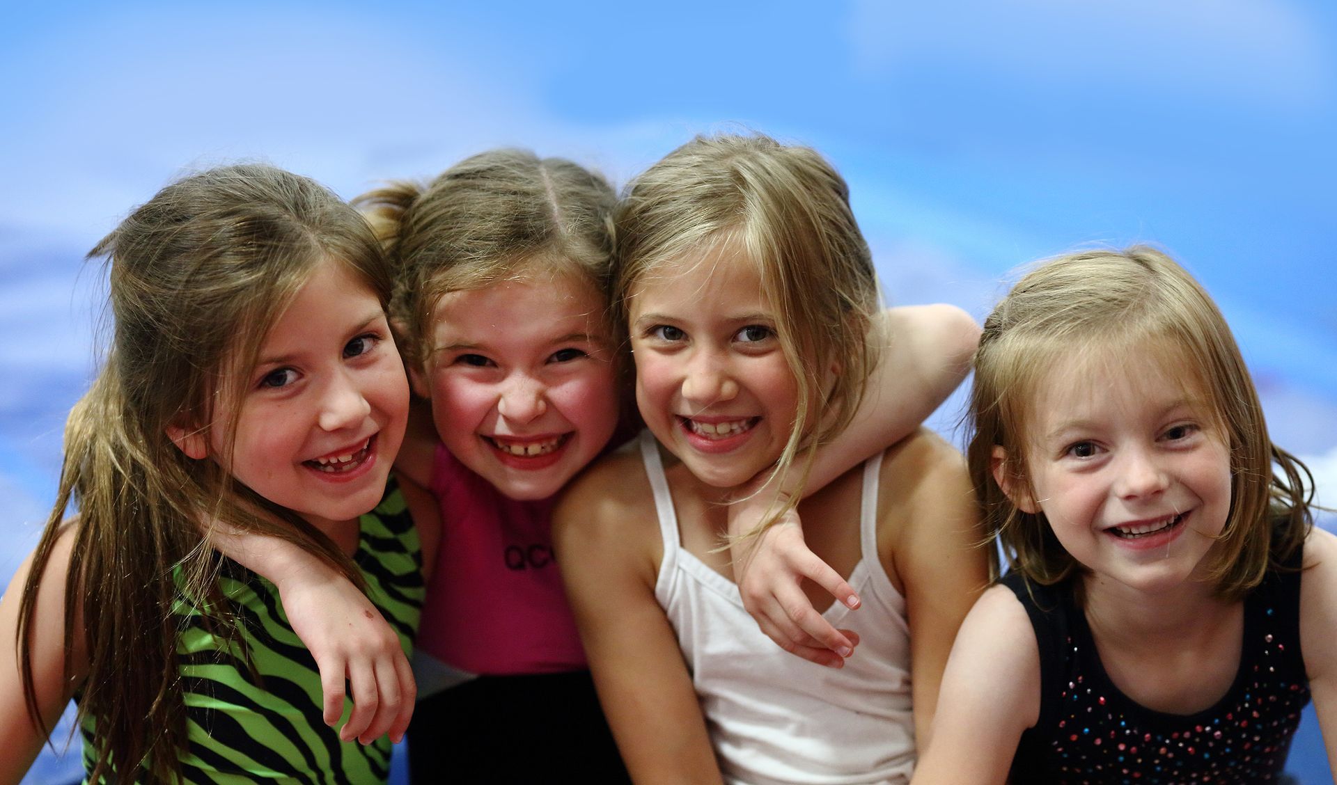 happy girls hugging