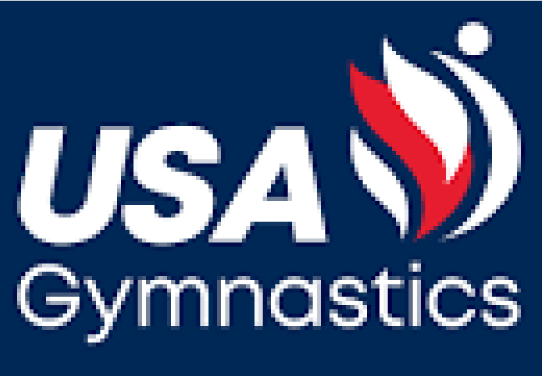 The usa gymnastics logo is on a blue background.