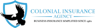Colonial Insurance Agency logo with blue shield and black eagle; “Business Insurance Simplified Since 1981” text