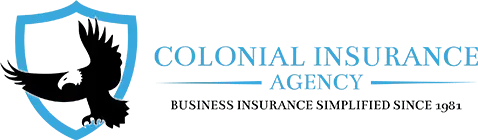 Colonial Insurance Agency logo with blue shield and black eagle; “Business Insurance Simplified Since 1981” text