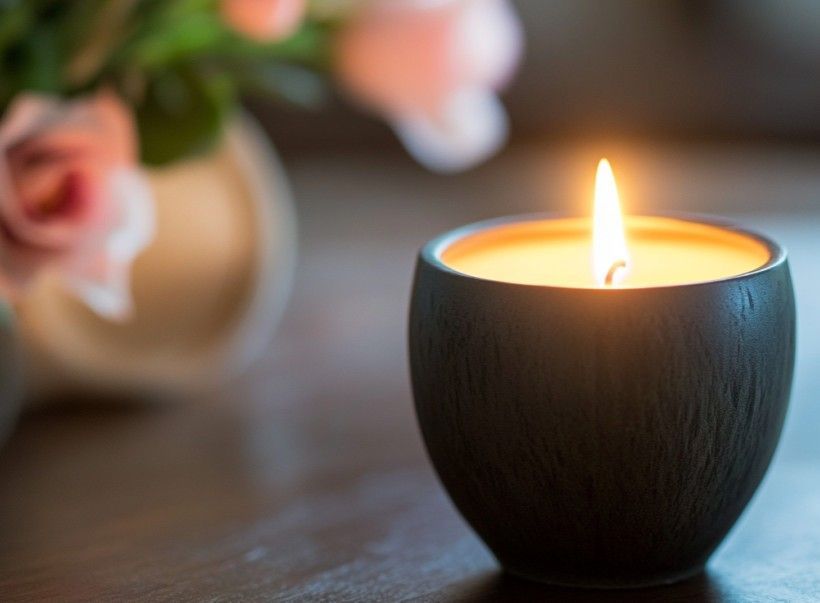 Softly Lit Memorial Candle with Floral Background Clearwater FL