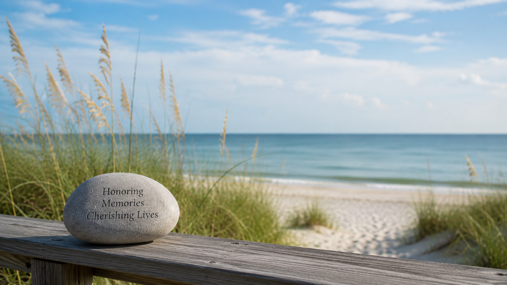 Memorial stone overlooking Clearwater Beach for cremation services in Clearwater, FL.
