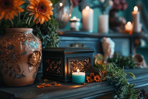 Decorative Cremation Urn Flowers Candle Indian Rocks Beach