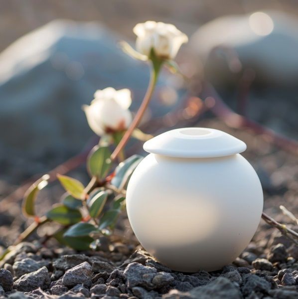 Largo FL White Urn with Roses on Gravel