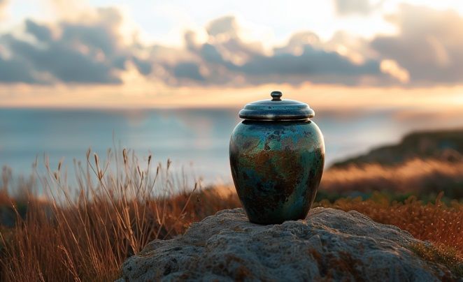 Ceramic Cremation Urn On Coastal Cliff Clearwater FL