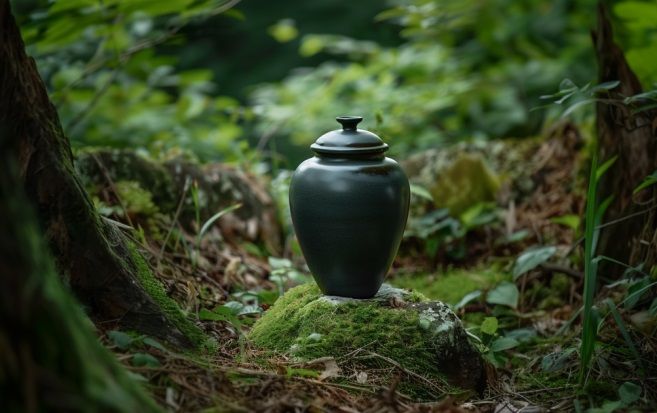 Largo FL Green Urn on Mossy Forest Floor