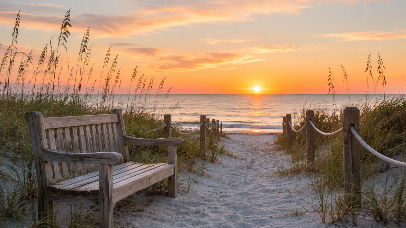 Memorial bench overlooking beach sunset for cremation services in Indian Rocks Beach, FL