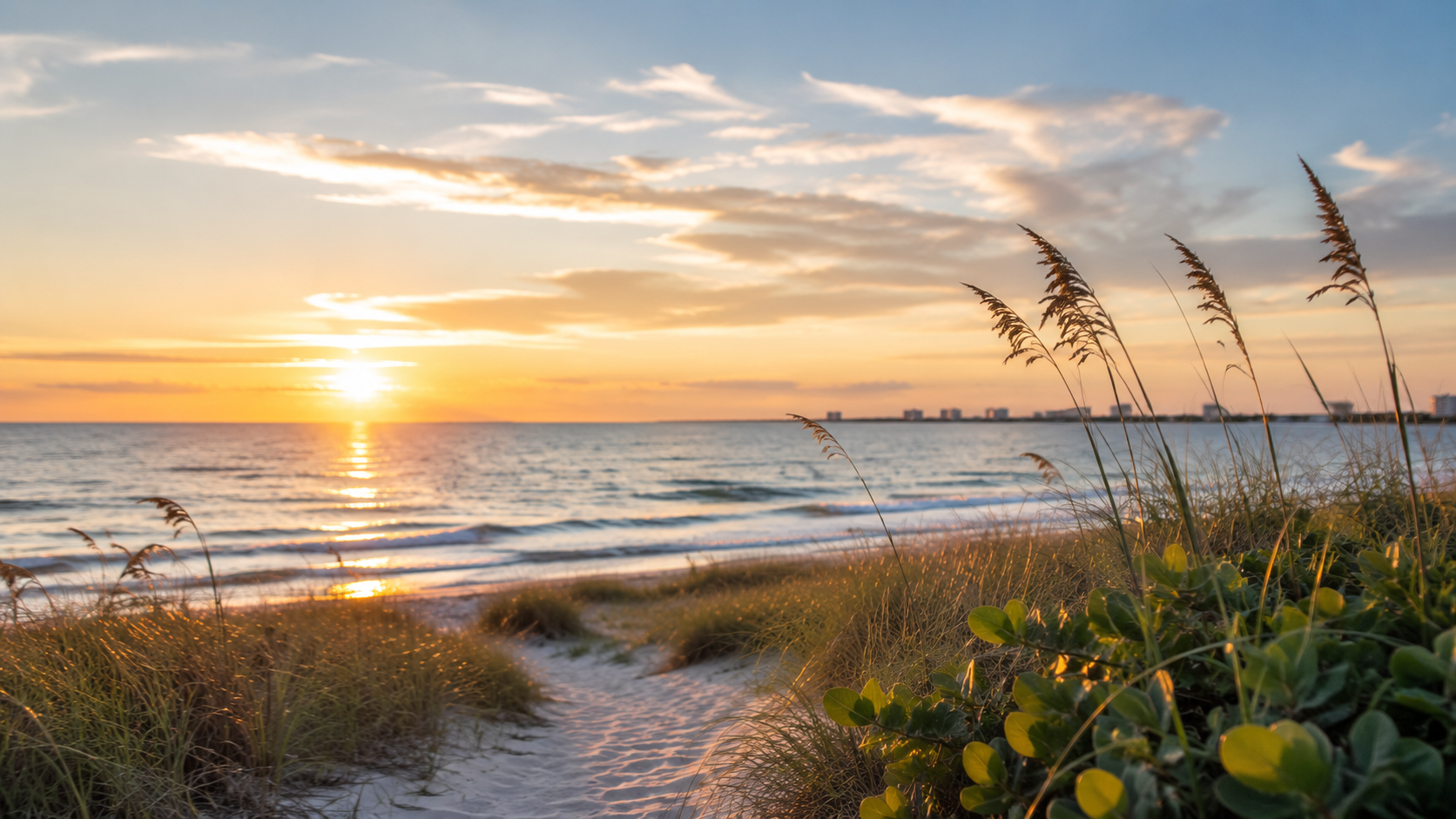 Sunset over a Gulf Coast beach for cremation services in Largo, FL.