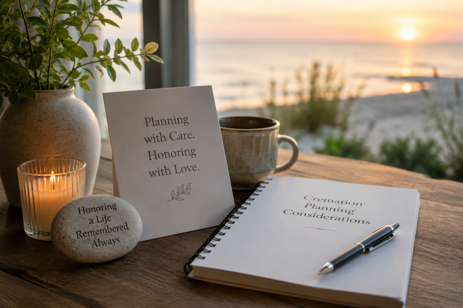 Cremation planning guide, candle, and remembrance keepsake for cremation services in Largo, FL.