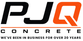 PJQ Concrete logo in blue, gold, and gray