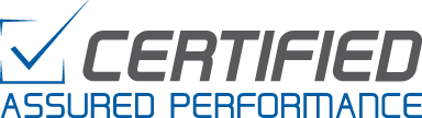 A logo for certified assured performance with a check mark