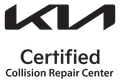 A black and white logo for a certified collision repair center.