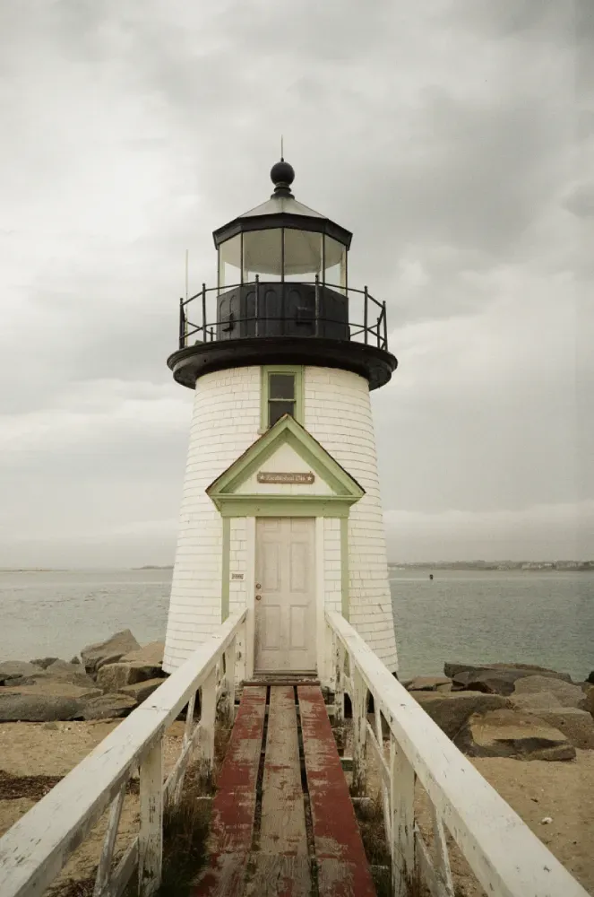 A film photograph of the Brant Point lighthouse in Massachusetts