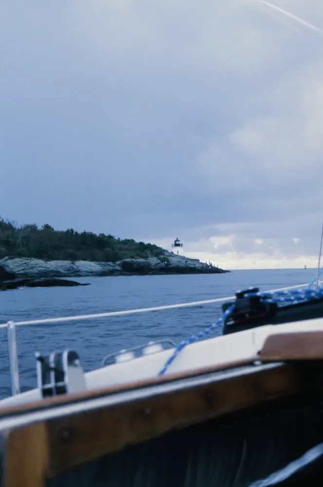 Film photograph of Castle Hill from sailboat on a dreary day
