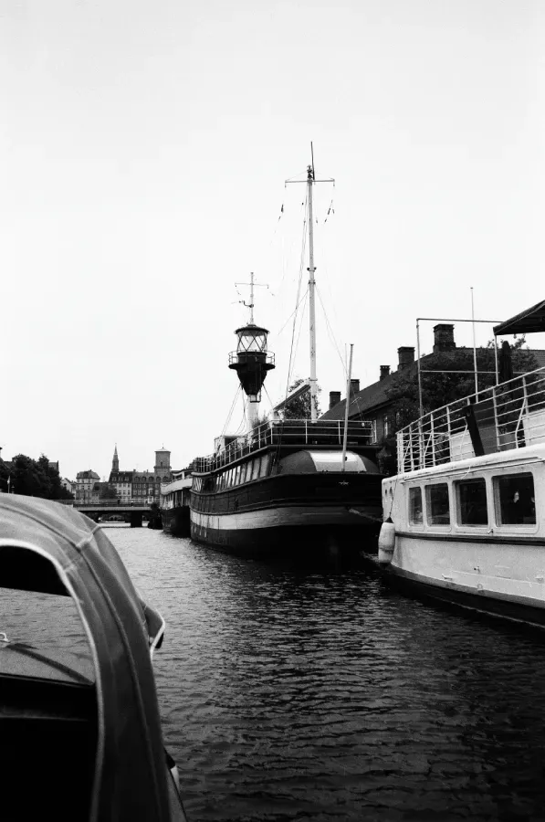 Denmark's Copenhagen Lightship in black and white on film