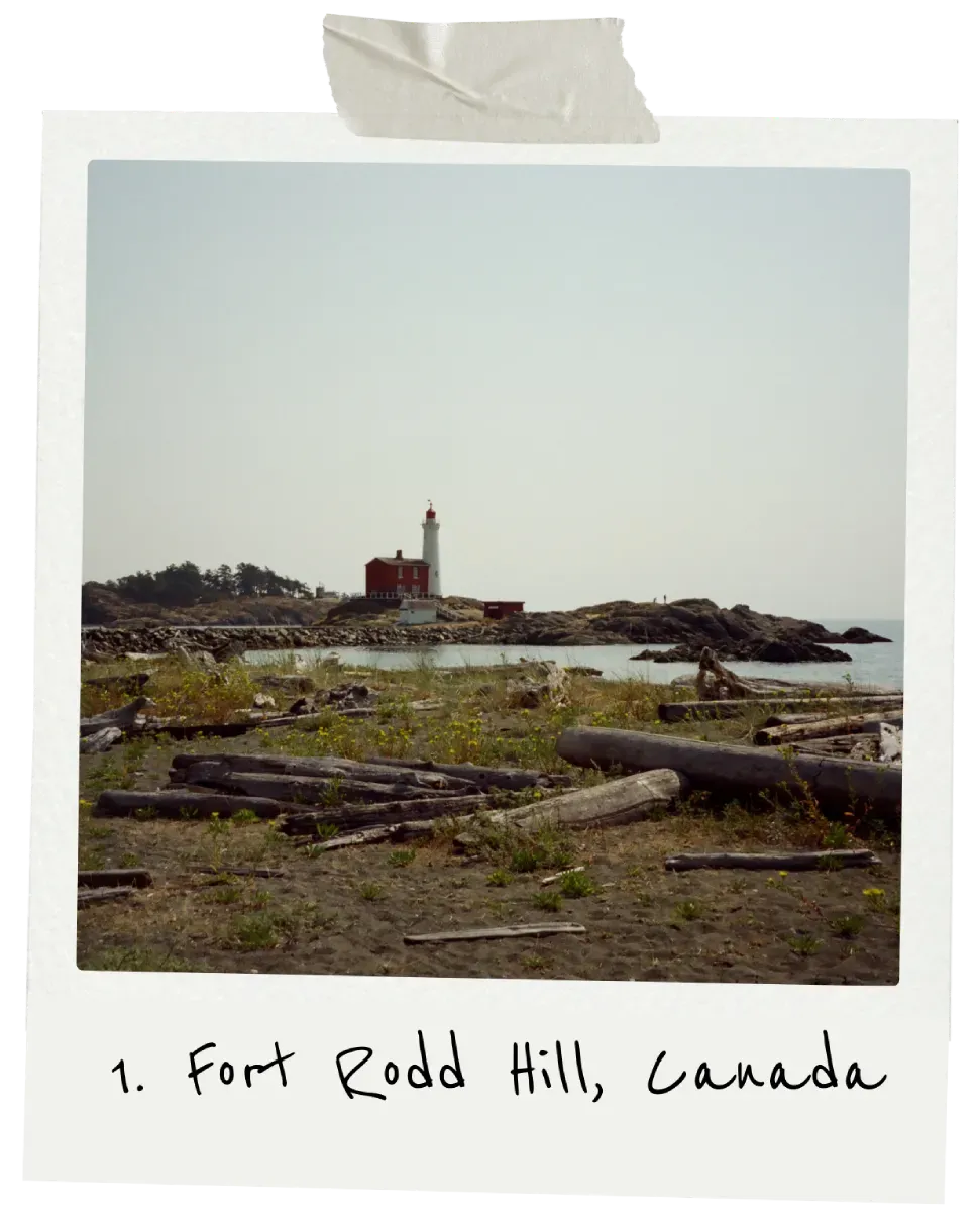 Film photograph of Fort Rodd Hill lighthouse in Canada