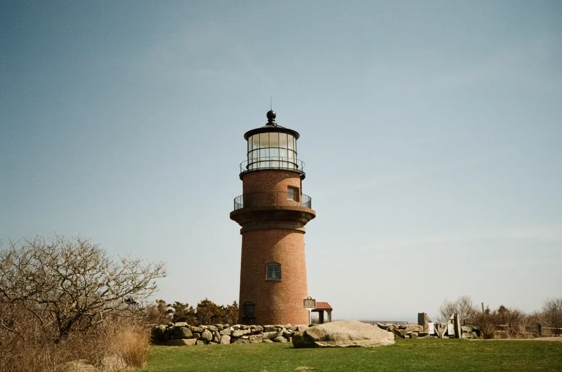 A landscape film photograph of Gay Head lighthouse in Massachusetts 