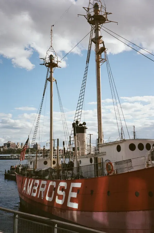 Red and white ship 