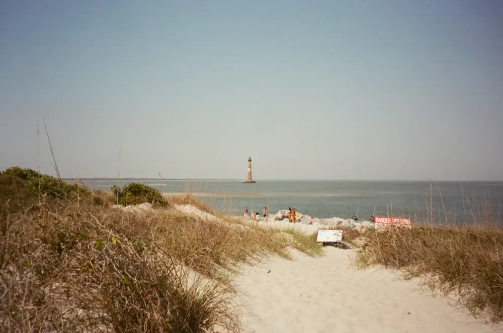 A film photograph of the Morris Island lighthouse in South Carolina