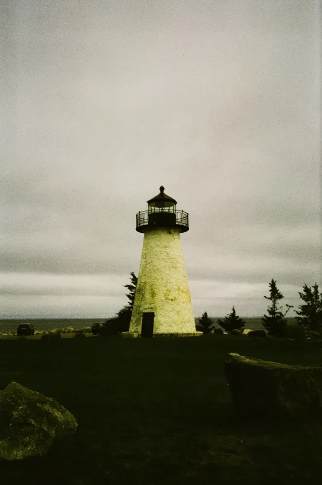 A film photograph of the Ned's Point lighthouse in Massachusetts