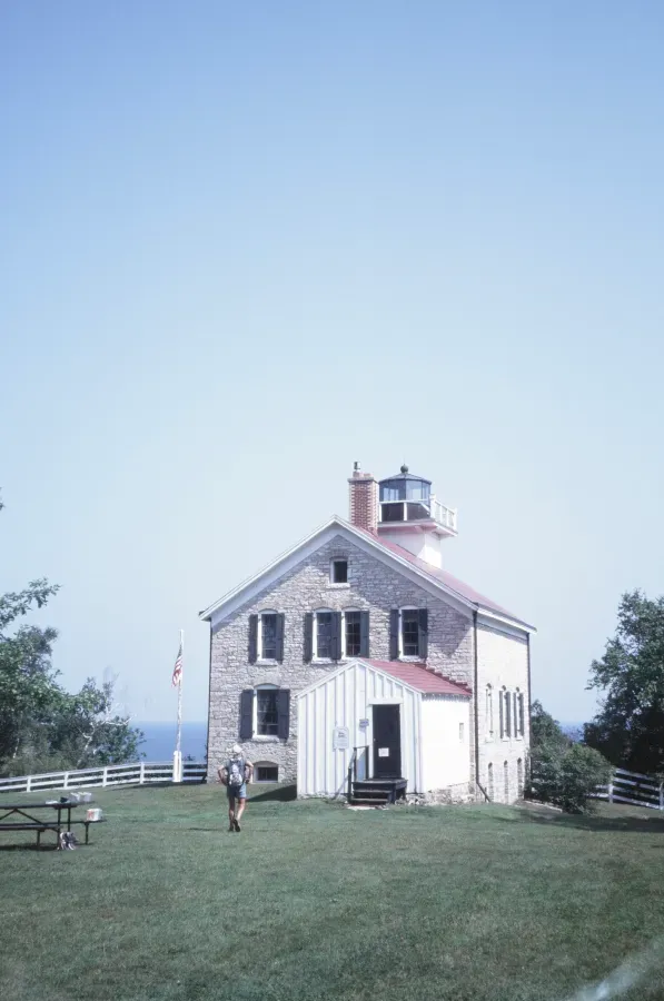 A film photograph of Rock Island Lighthouse