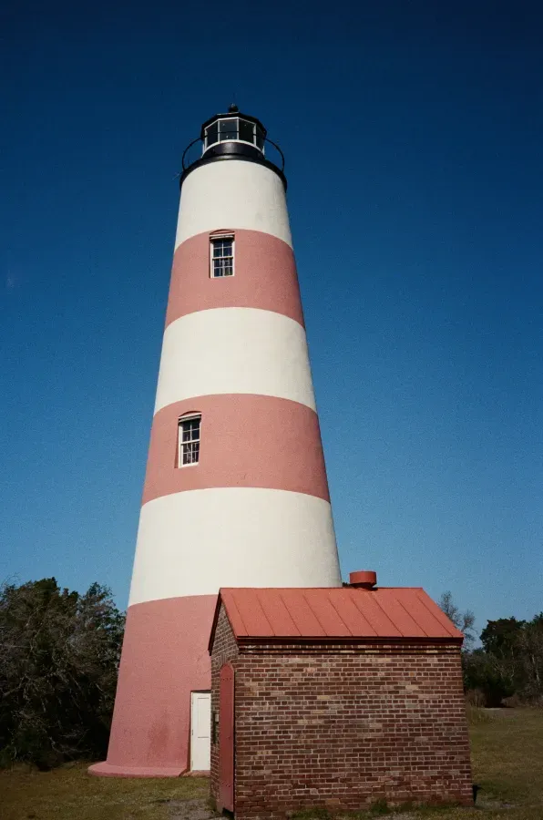 Sapelo Island lighthouse with white and pink stripes