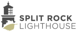 The Split Rock Lighthouse logo, featuring a dark lighthouse icon overlapping a light-colored leaf next to the text.