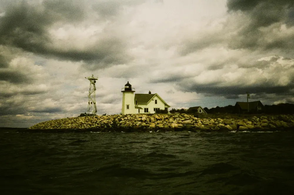 A film photograph of Wing's Neck Lighthouse in Massachusetts