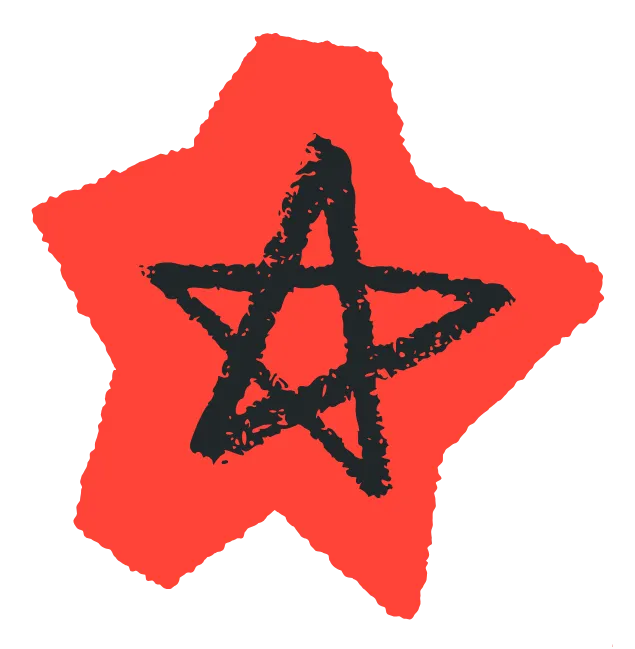 A hand-drawn black star centered inside a larger, rough-edged red star shape on a white background.