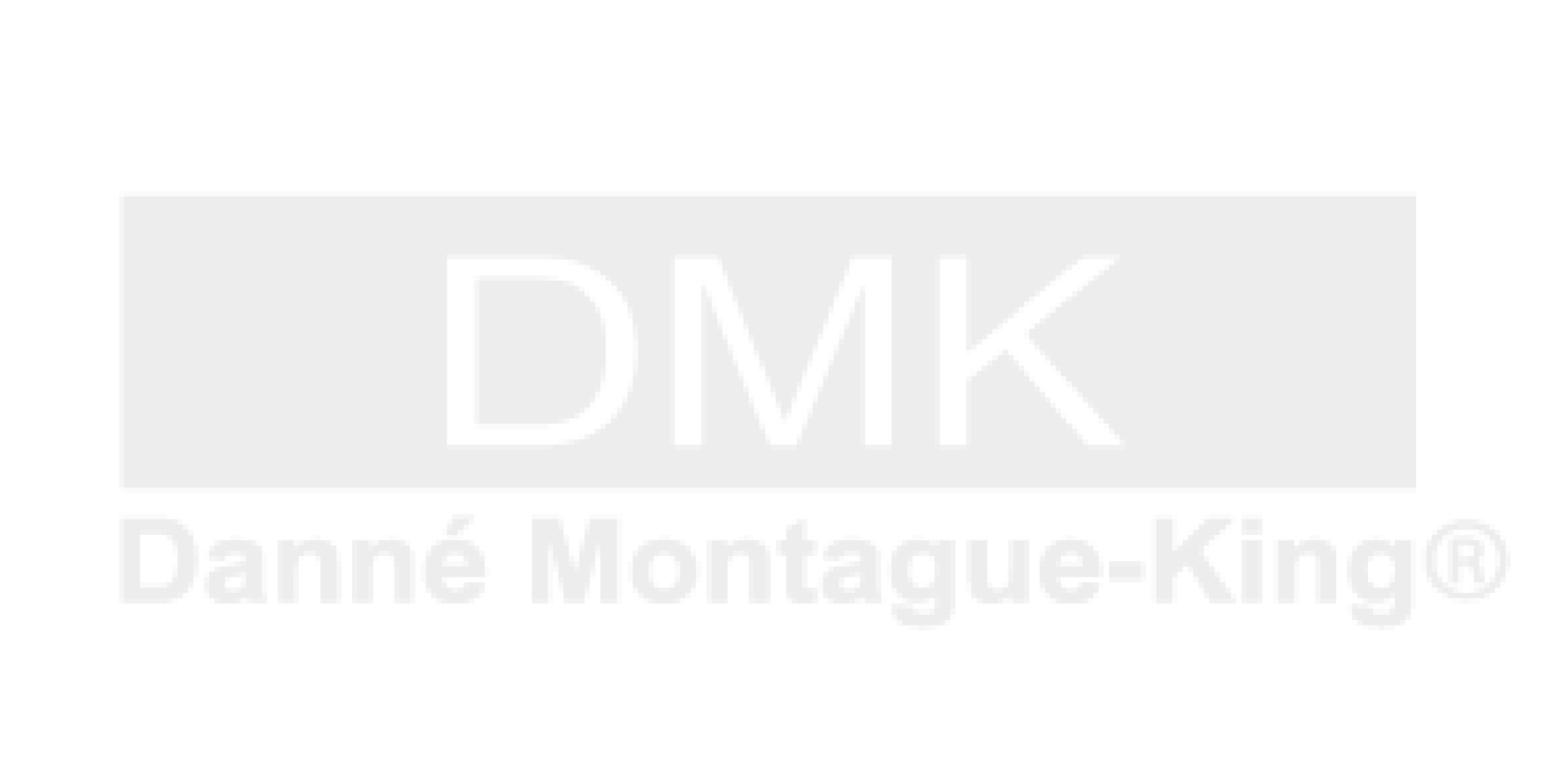 A white logo for danne montague king on a white background.