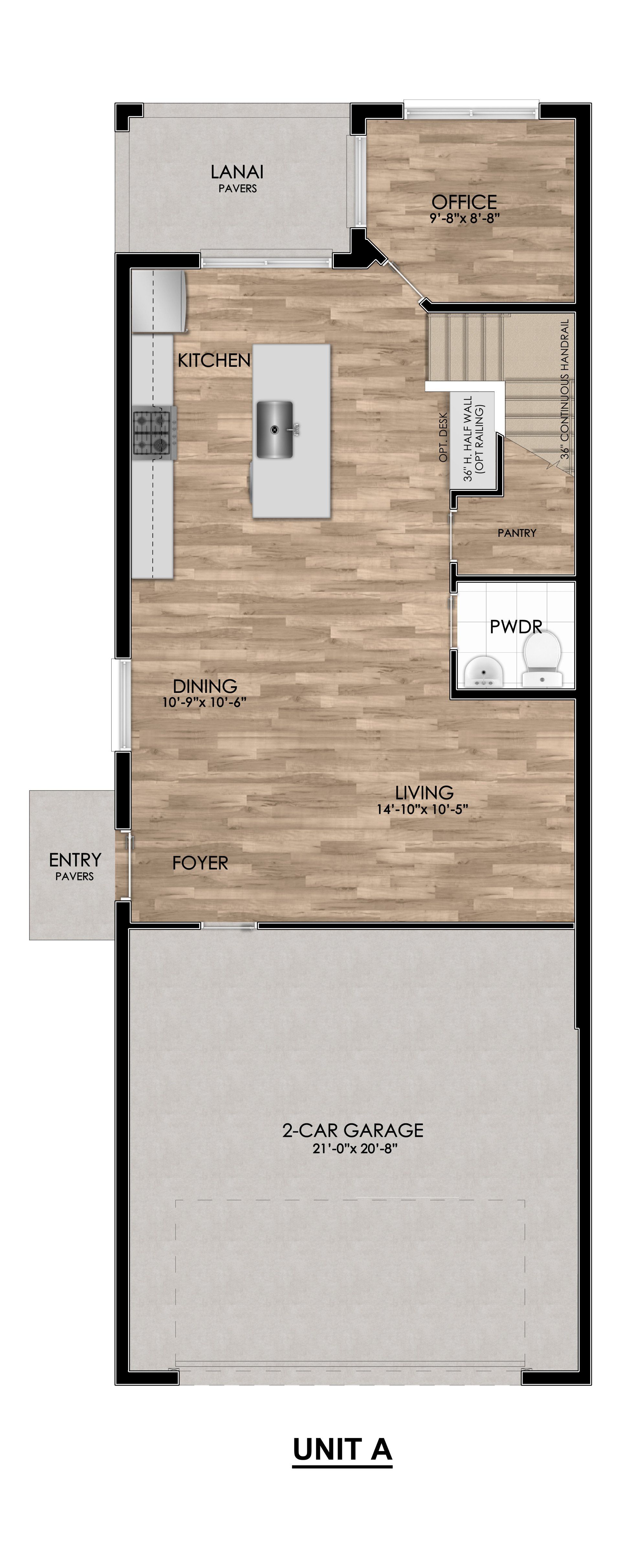 Brentwood Landing first-floor plan with optional home office layout and main living spaces.