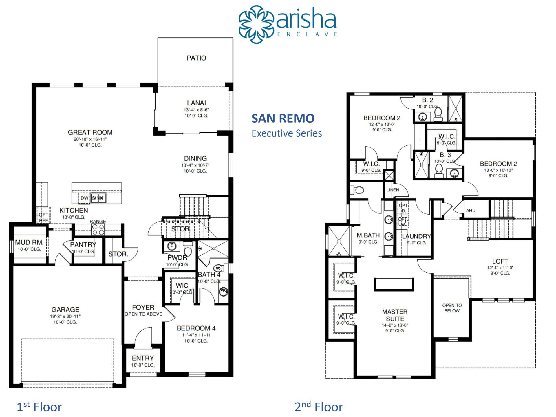Arisha Enclave home design floorplan with labeled rooms and square footage.