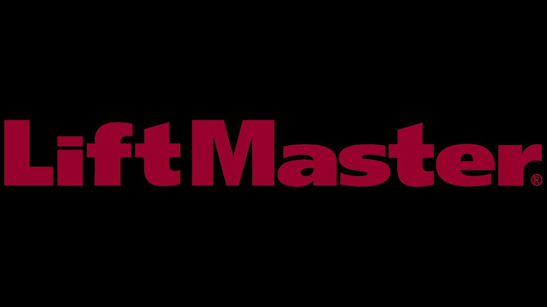 The lift master logo is red on a black background.