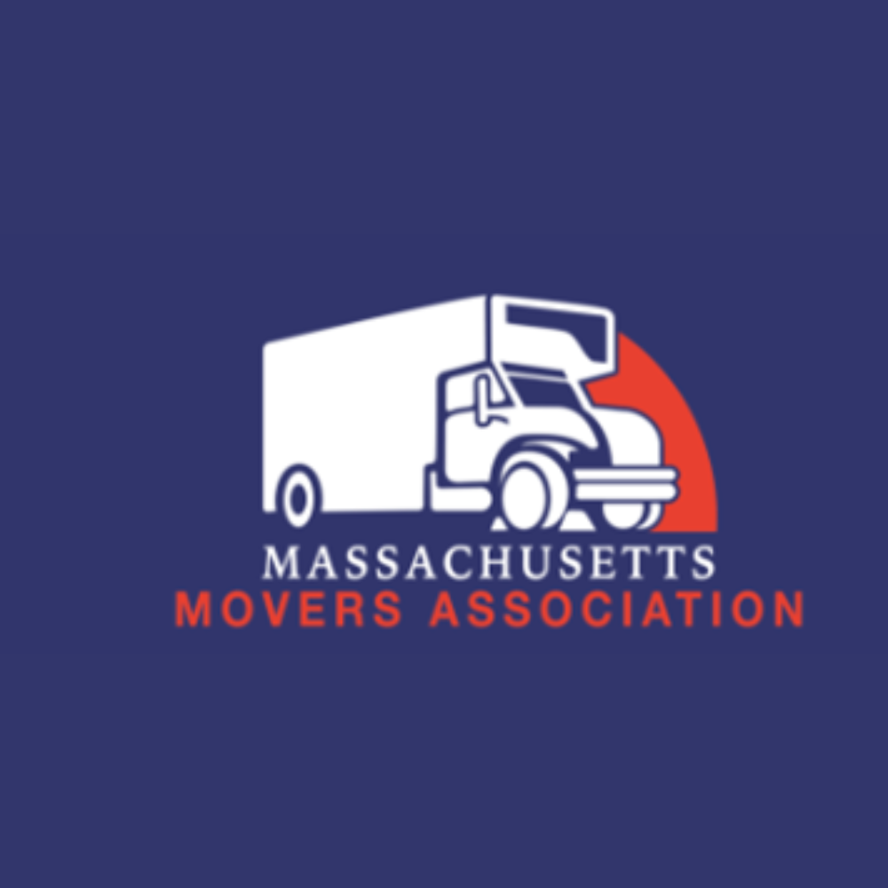 Massachusetts Movers Association logo with white moving truck on blue background and red accent