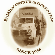 Sepia logo with vintage truck and text “Family Owned & Operated Cunha Since 1958”