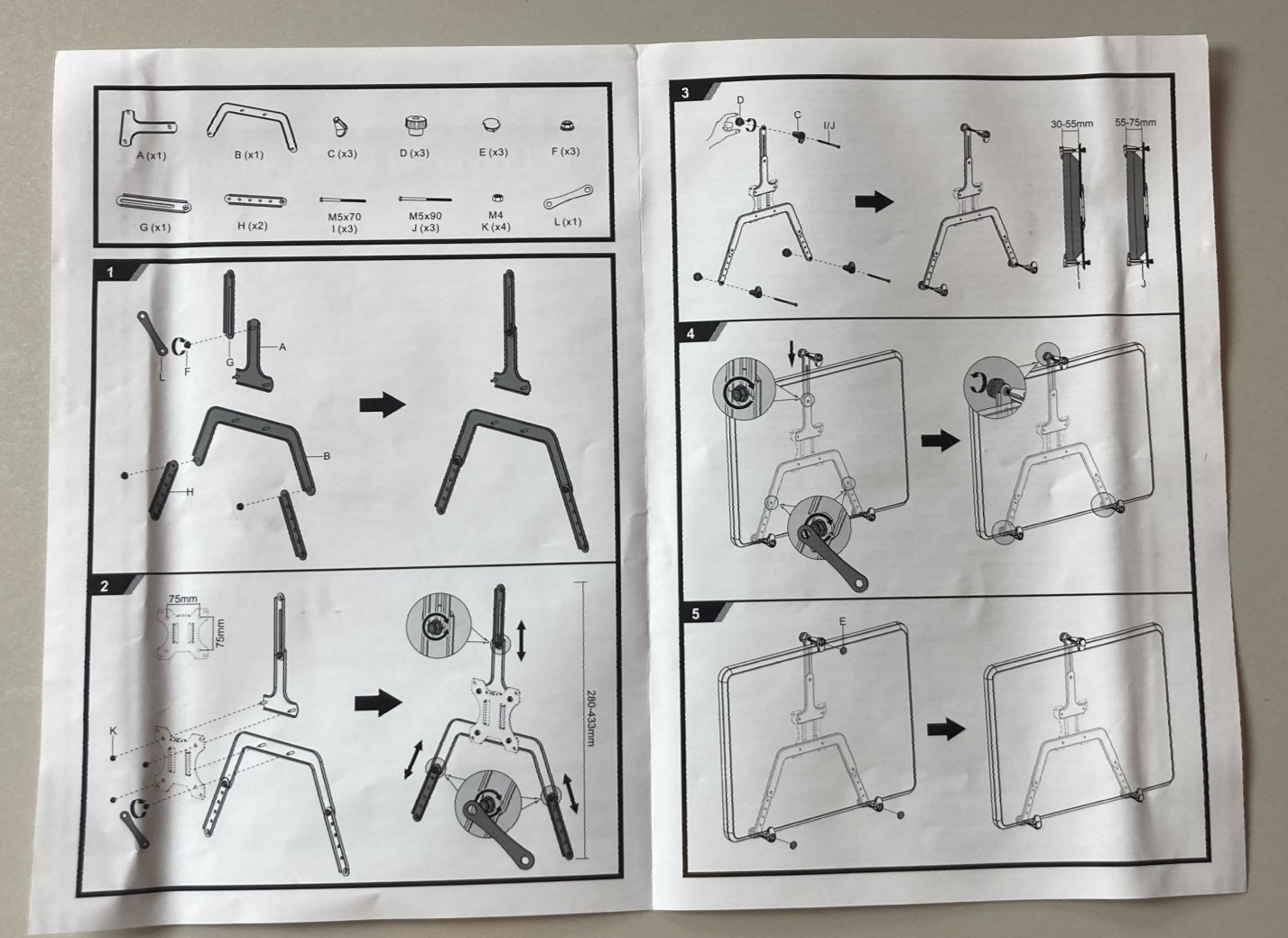 A black and white instruction manual shows how to assemble a chair
