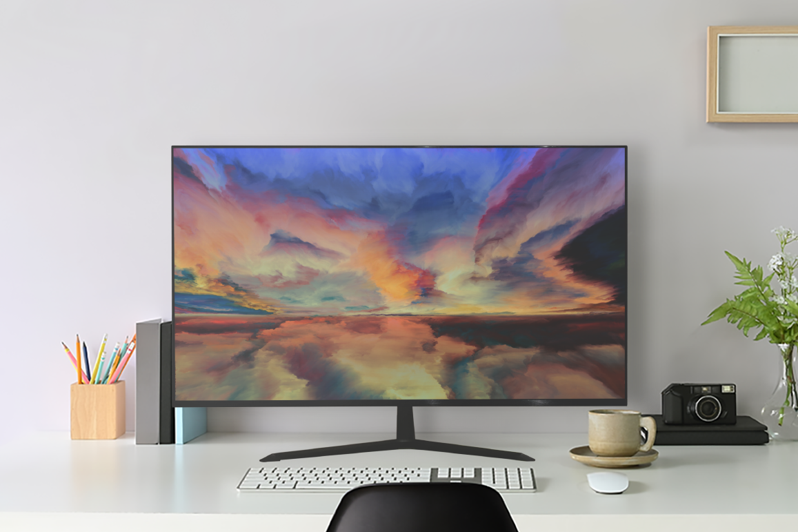 RLCD Computer Monitor on desk in bright office