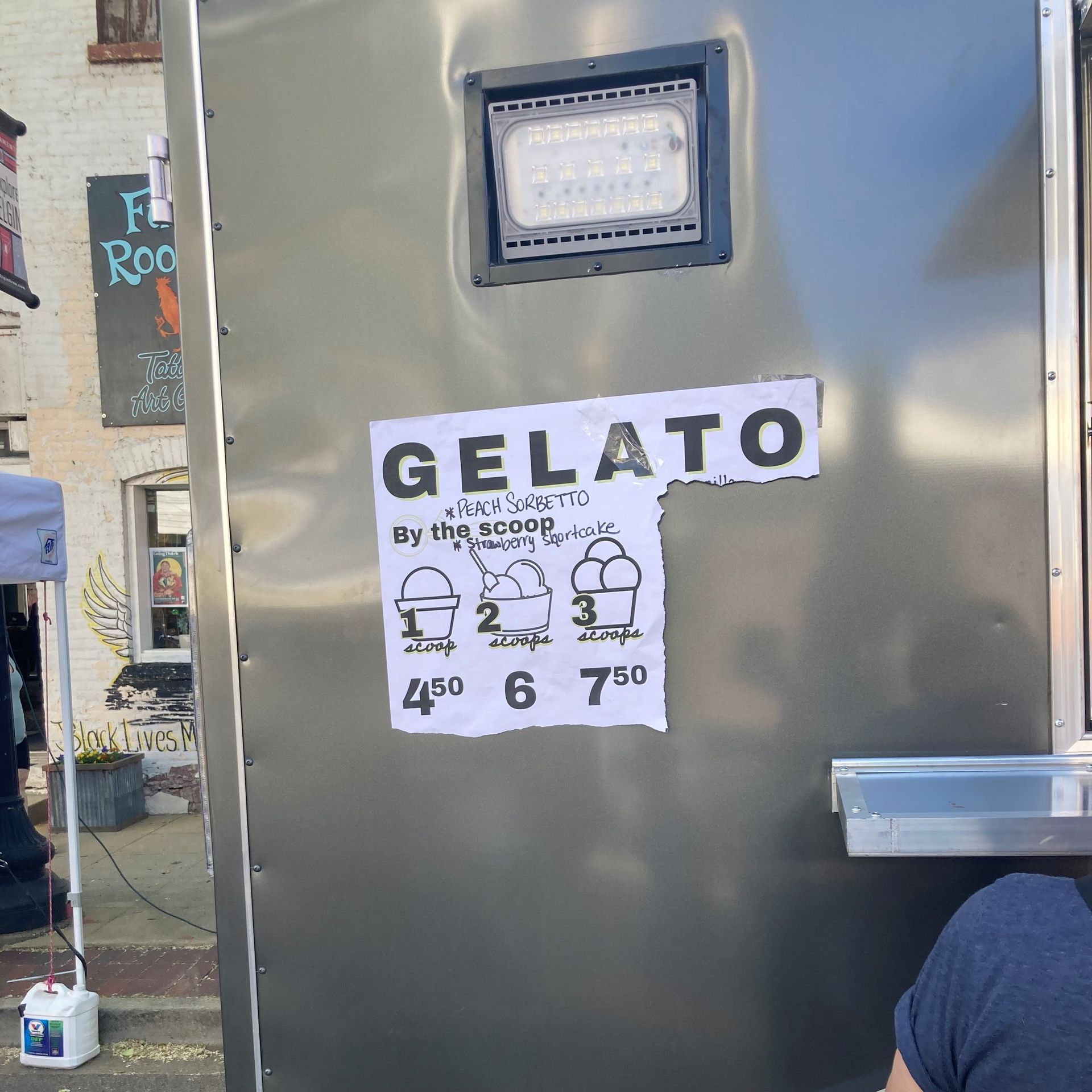 paper gelato food truck meu with torn sections and messy updates