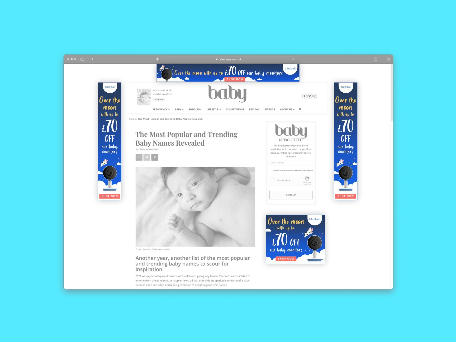 A website with a picture of a baby on it.