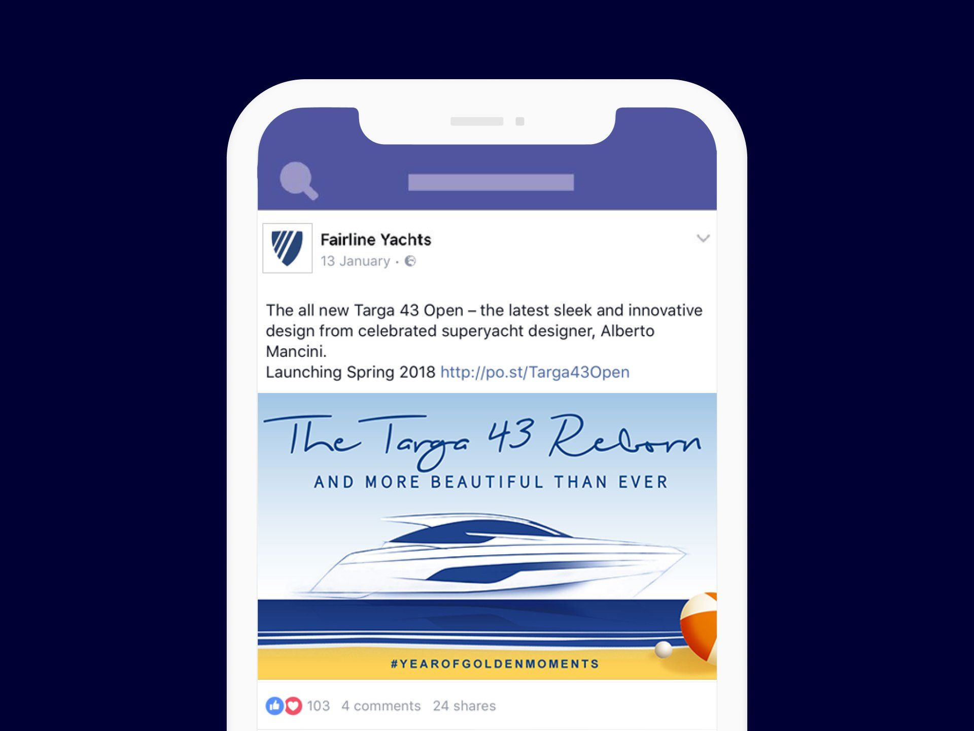 A cell phone with a facebook post on it.