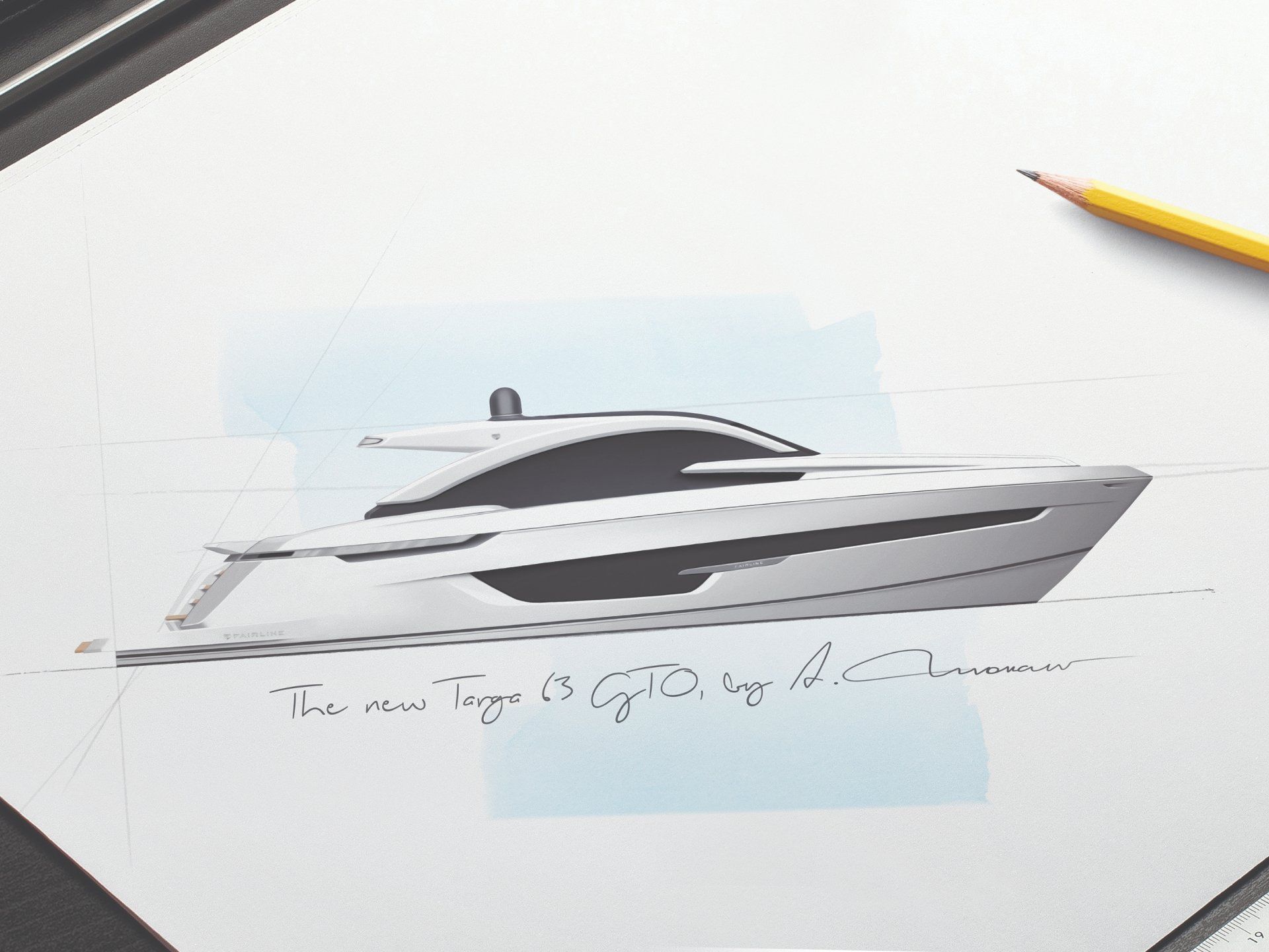 Alberto Mancini's concept sketch for the Fairline Yachts Targa 63 GTO. © The Animo Group Ltd.