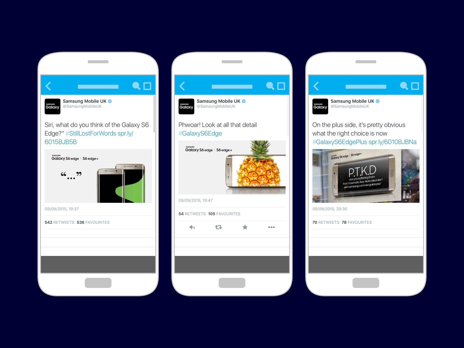 Planned Twitter content for Samsung's Newsjacking event to promote the Galaxy S6. © The Animo Group Ltd.