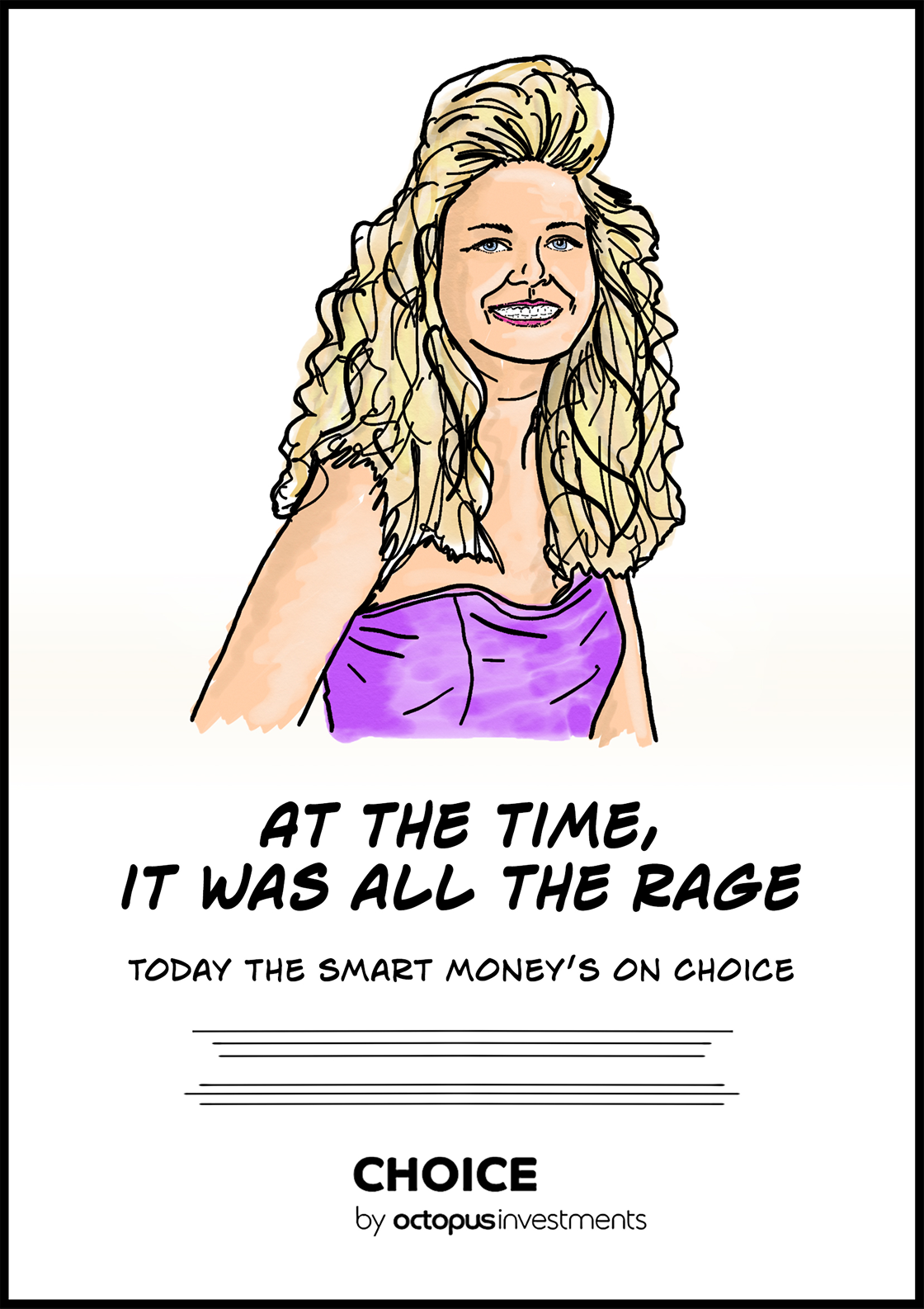 A cartoon of a woman with the words at the time it was all the rage