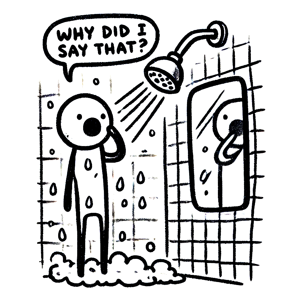 A black and white drawing of a person taking a shower.