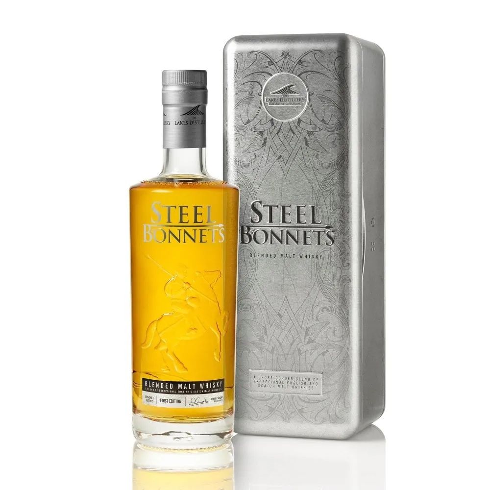 a bottle of steel bonnets whiskey next to a box
