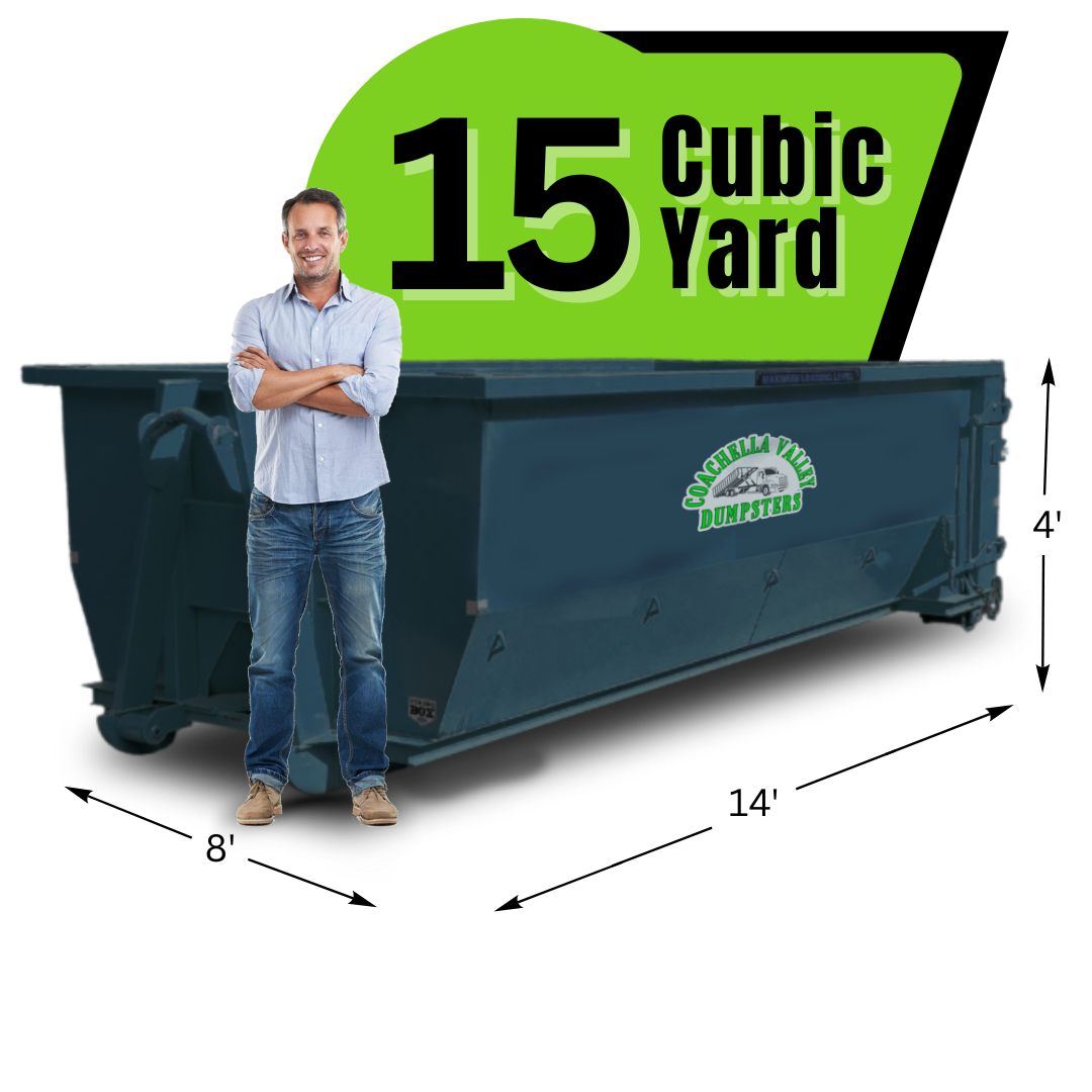 Coachella Valley Dumpster with graphics and texts