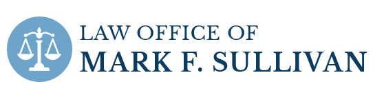 Law Office of Mark F. Sullivan logo with blue scales icon and text on white background