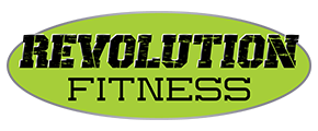 Revolution Fitness logo in black text on a green oval background