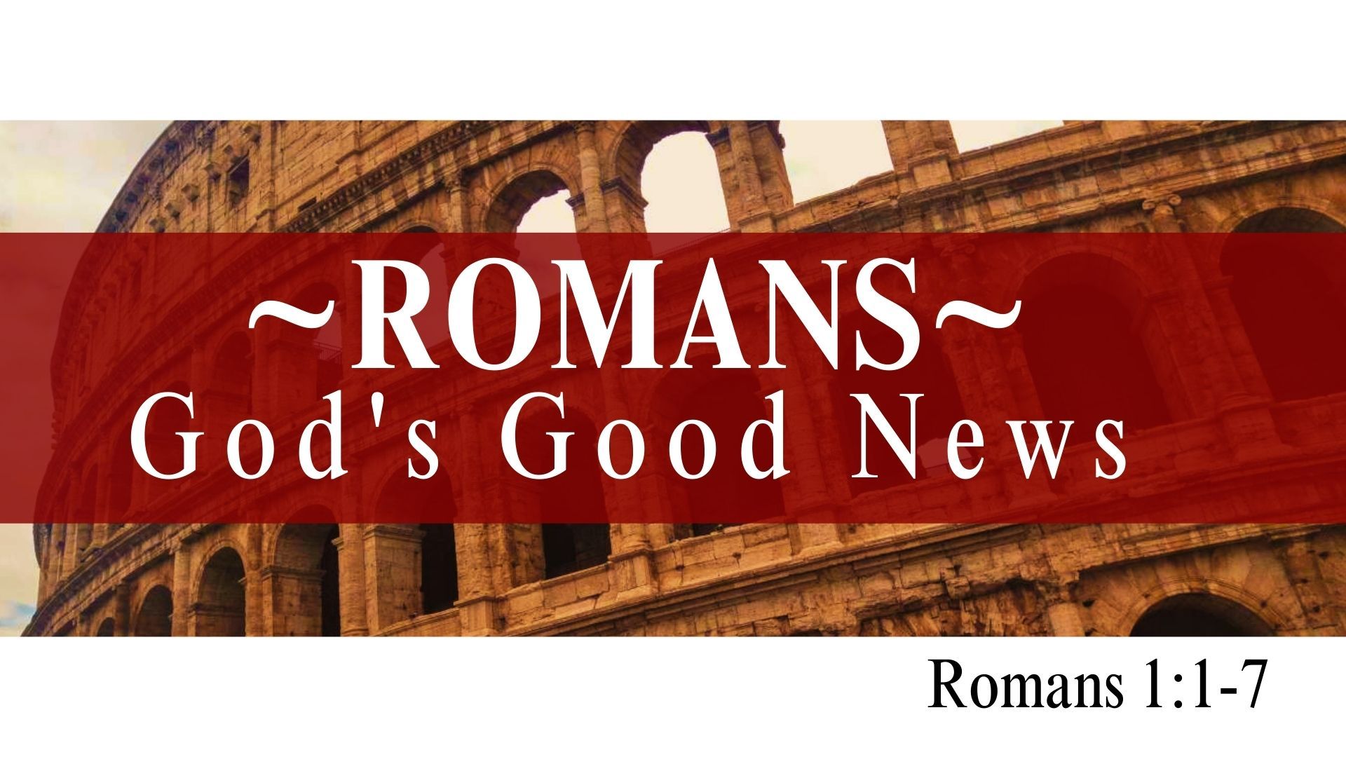 Banner: Romans. The Colosseum with red text, 