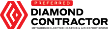 Logo for Mitsubishi Electric Heating & Air Conditioning: red diamond with 